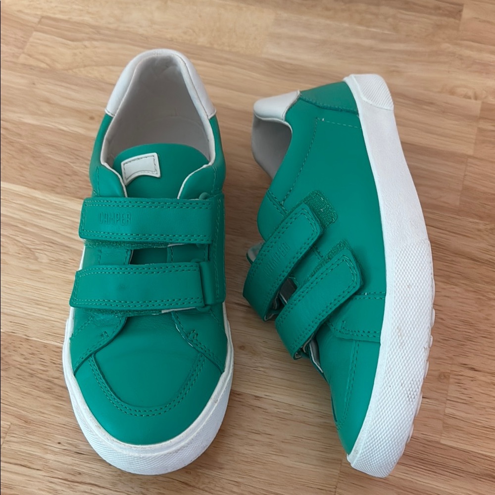 Camper Green and White Sneakers with Velcro Straps